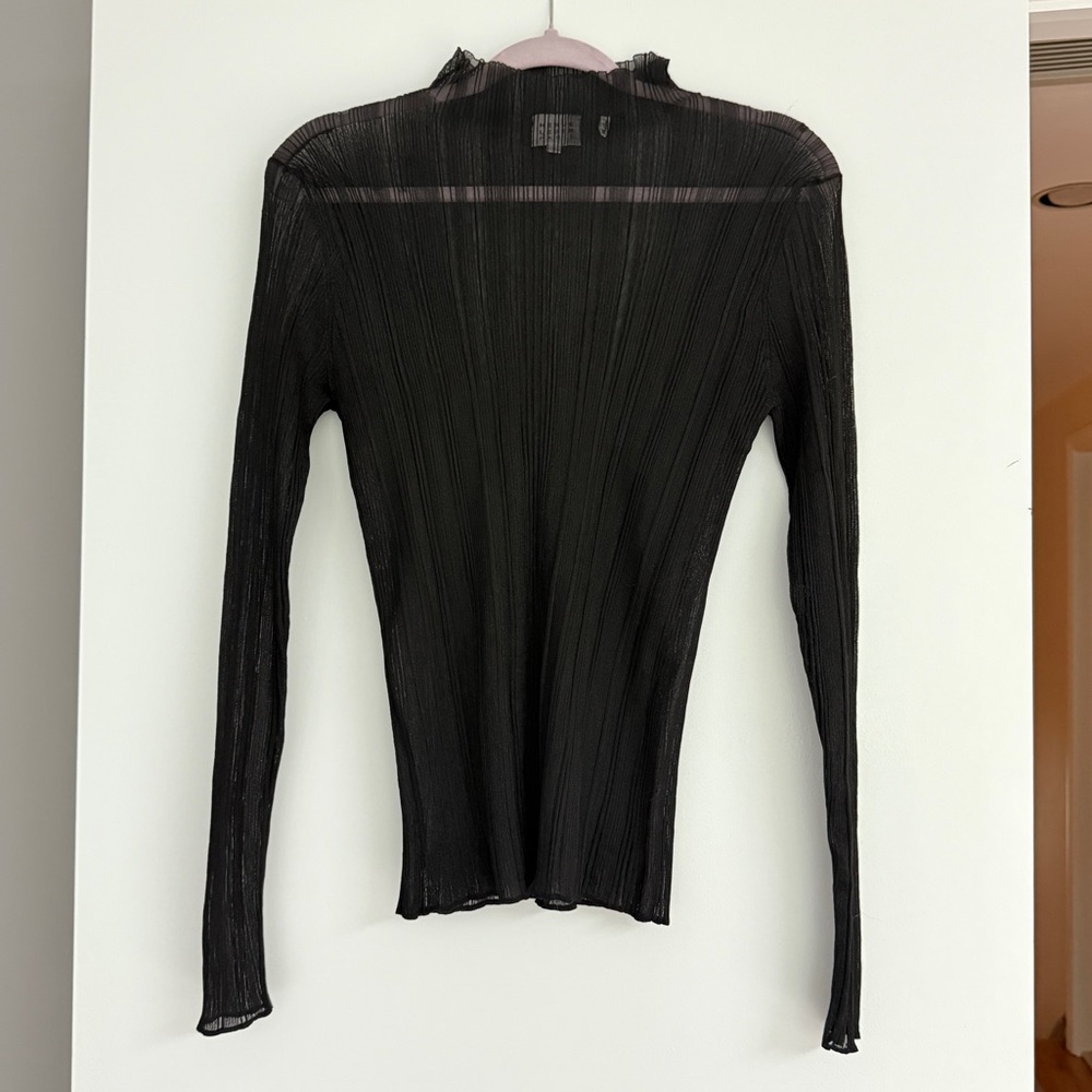 HERVE LEGER Plissé-georgette blouse mockneck